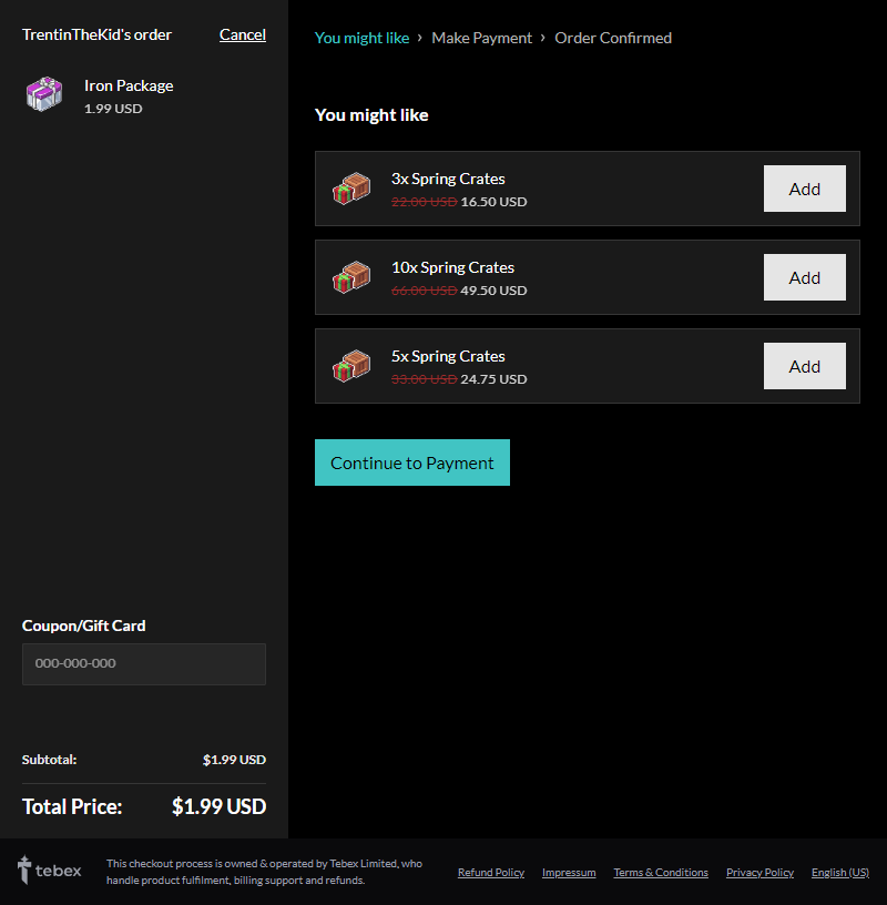 Tebex Overlay Example
